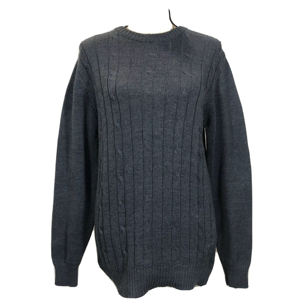 Oscar‎ De La Renta Sweater SMALL Charcoal Gray Cable Knit Long Sl Fisherman